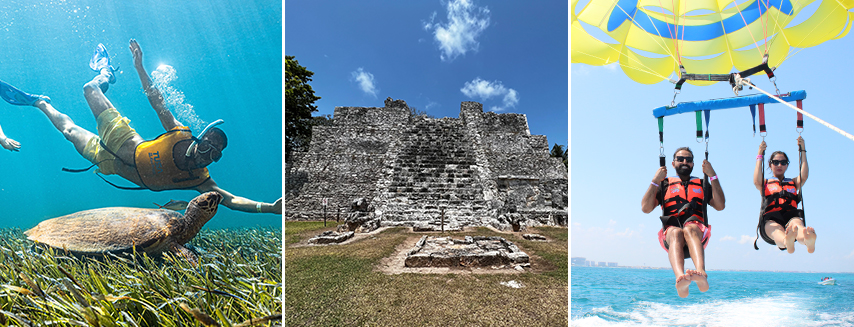 Paquete Tour Cancun: Snorkeling, Parasailing, El Meco Con Transportación